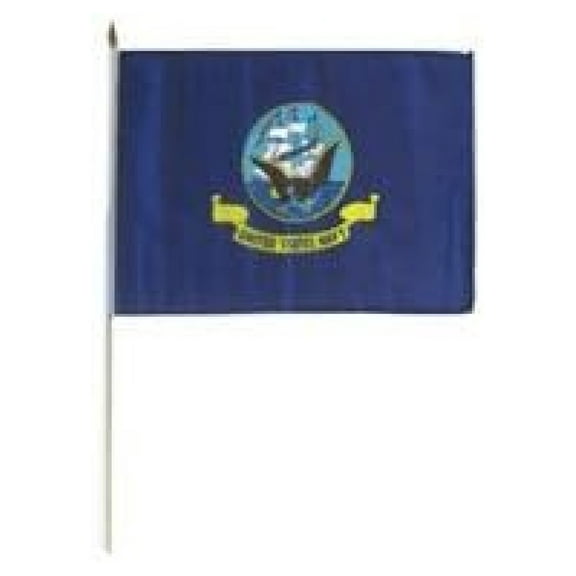 Navy Stick Flags 12x18 inch - 1 Dozen US Navy Flags for Parades, Events, and Decoration - Wooden Stick with Spear Top - Durable Polyester