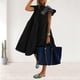 thumbnail image 5 of Vestido Camisero Fruncido Vestido informal de línea A para mujer, dobladillo grande, elegante, color sólido, ropa de playa de verano Cgtredaw Negro Xxxl para Mujer, 5 of 8