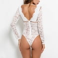thumbnail image 4 of Body de mujer de manga larga ajustado con cuello en V profundo de encaje de moda hueco para mujer para citas blanco M, 4 of 6