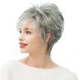 thumbnail image 4 of Peluca corta natural del cabellero corte del duendecillo s mujeres Pelucas llenas cabeza Ombre gris shamjiam Pelucas de cabello humano, 4 of 9