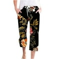 thumbnail image 2 of QATAINLAV Plus Size Capris with Pockets for Women Summer Casual Drawstring Beach Pants Outdoor Linen Straight Capri Pants Trendy Floral Print Cropped Trousers Prime Day Sales Today Light Blue M, 2 of 5