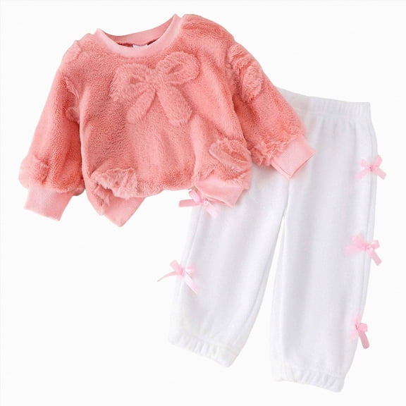 TOWED22 Toddler Infant Baby Girl Clothing Set Fall Winter 2 Piece Outfits Long Sleeve Graphic Top and Joggers Cute Style(Pink,2-3 Y)