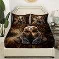 thumbnail image 3 of Black Bear Bed Sheets Set,3D Bear Print Sheet Set,Jungle Wildlife Sheets Full Size,Black Animal Flat Fitted Sheet,Rustic Farmhouse Top Sheet, 3 of 7