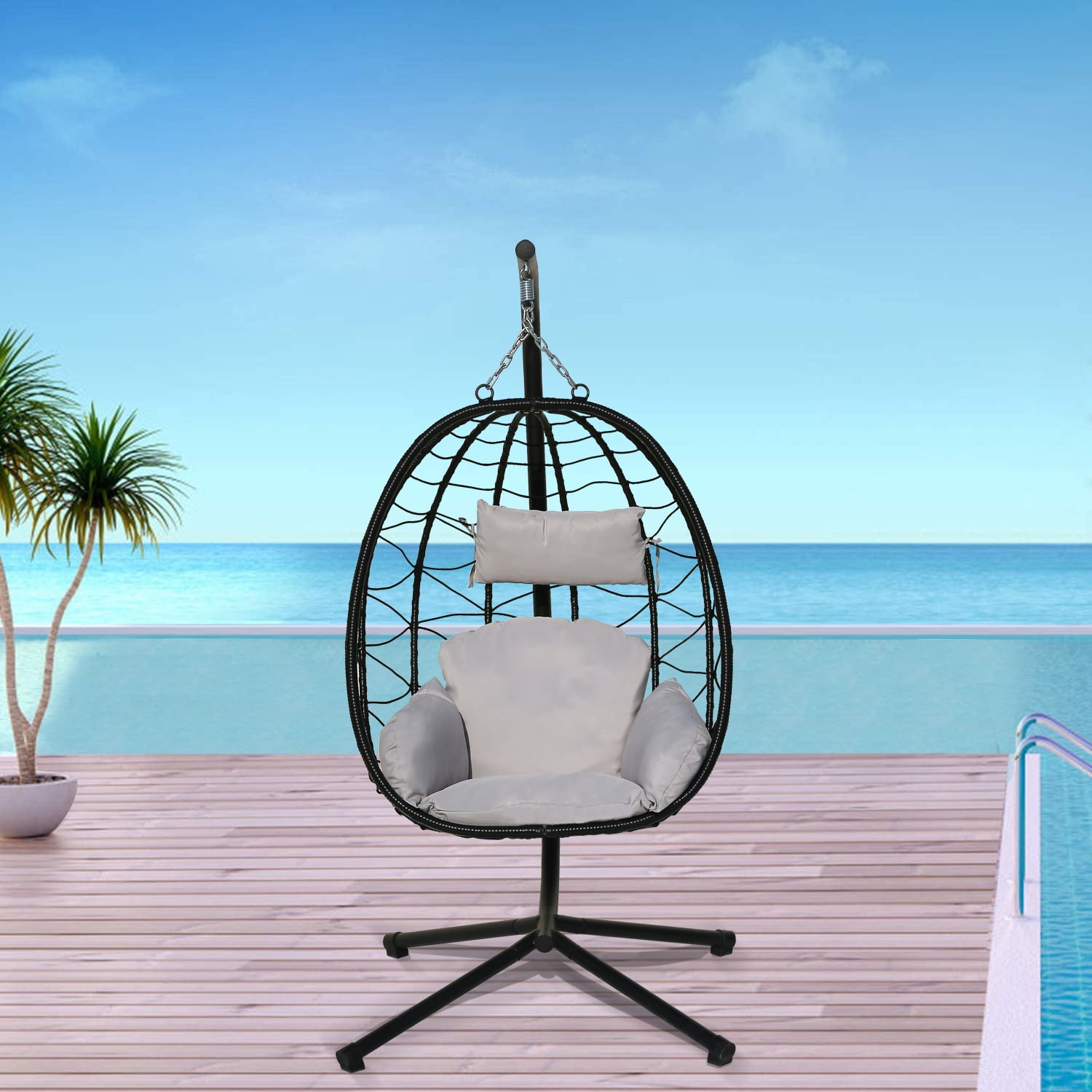 Hanging Egg Chair w/Cushion&Stand, BTMWAY Outdoor UV