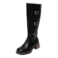 thumbnail image 2 of Women's Casual Knee High Boots,Mid Heel Block Heel,Round Toe Back Zipper,Adjustable Buckles,Faux Leather,Comfortable Cushioned Footbed,Durable Rubber Outsole,Indoor Wear,Fall Winter Fashion Black F, 2 of 9