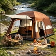 thumbnail image 6 of Cabin Style Camping Tent, 8-12 Person Waterproof Family Tent with 210D Oxford Fabric, All-Weather Outdoor Tent with Large Mesh Windows & PE Floor for Hiking, Backyard & Group Camping, Coffee, 6 of 11