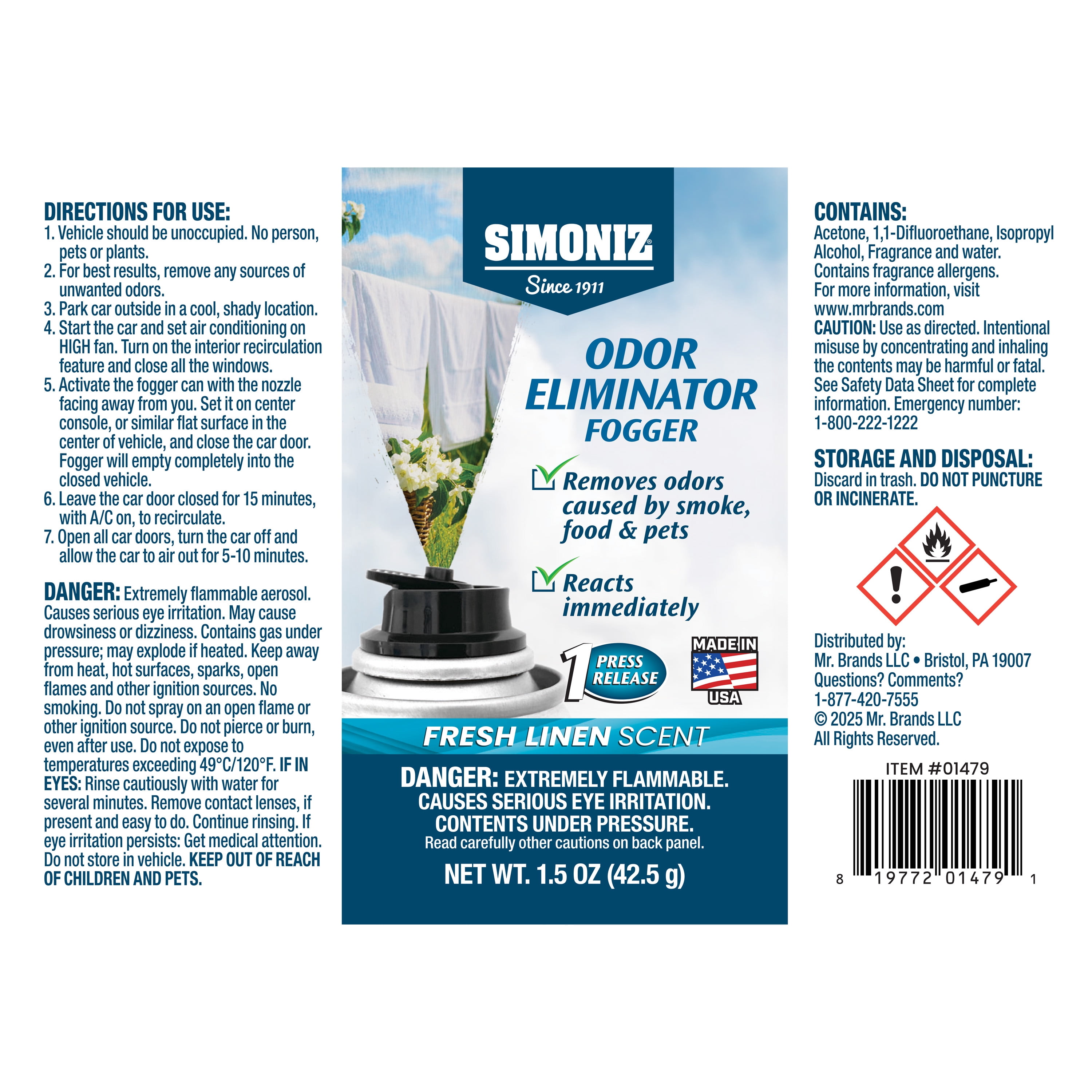 Simoniz Automotive Odor Eliminating Vehicle Fogger/Freshener Fresh Linen Scent, 1.5 oz