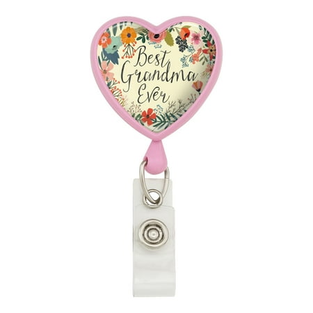 Best Grandma Ever Floral Heart Lanyard Retractable Reel Badge ID Card Holder - (Best Graphics Card Ever Made)