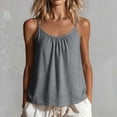 thumbnail image 7 of VEKDONE Cotton Cami Top for Women Sleeveless Crew Neck Spaghetti Straps Tank Tops Solid Color Loose Fit Pleated Tunic Tops Dark Gray M, 7 of 7