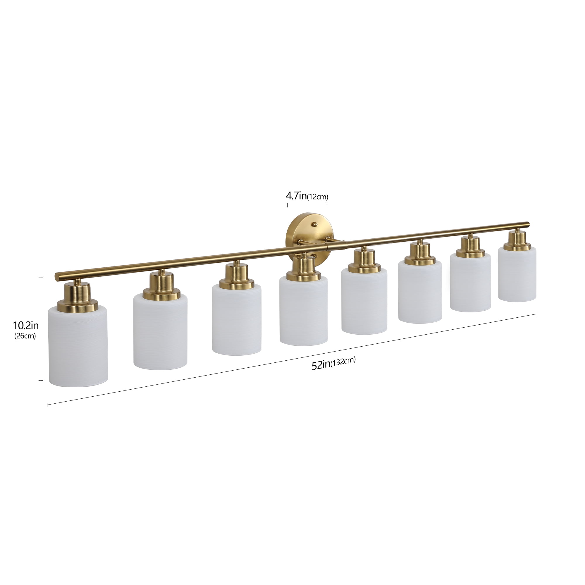 Jopath 52" Modern 8-Light Vanity Wall Sconce, Golden Finish with Frosted Glass Shades for Bathroom, Bedroom, Dressing Room or Hallway Lighting (No Bulbs)