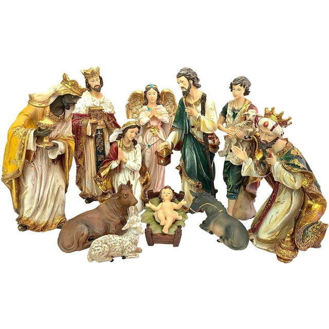 Nativity Set 14" Jesus,Mary, Joseph, Shepherd,Guardian Angel,Three Kings & Anima