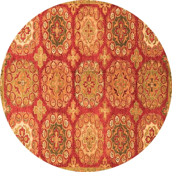 Ahgly Company Indoor Round Abstract Orange Modern Area Rugs, 6' Round