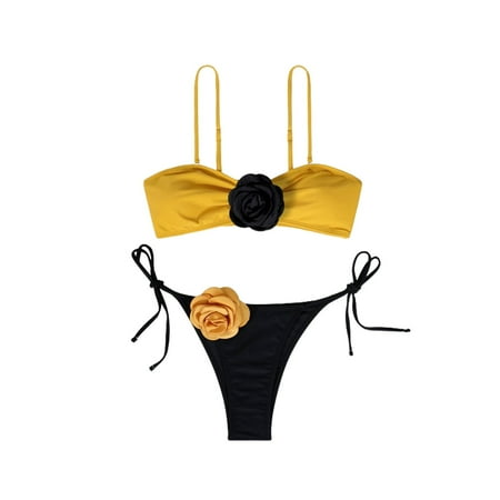 Divhosrg High Waisted Bathing Suit for Women  Bikini Sets for Women Cheeky  Cupshes Bathing Suits for Women Tummy Control  Womens Swimwear Bikini  Yellow Swimsuits for Women Plus Clearance S