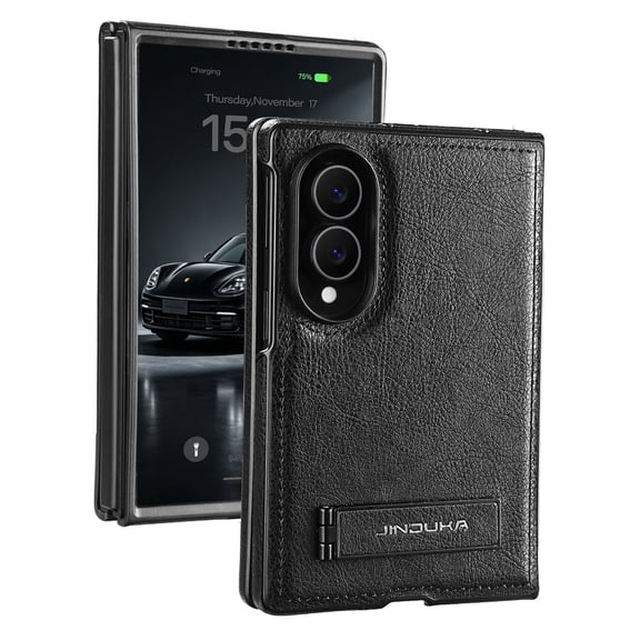 Vintage PU Leather Case for Samsung Galaxy Z Fold 8, Drop Protective Slim Kickstand Shockproof Built-in Invisible Kickstand Durable Phone Case Cover for Samsung Galaxy Z Fold 8, Black