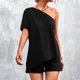 thumbnail image 5 of Moda para mujer Color sólido Verano 2 piezas Hombros inclinados irregulares Casual Sexy Tops Conjuntos de pantalones cortos Pompotops  ulkah937357, 5 of 8