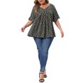 thumbnail image 2 of Agnes Orinda Women's Plus Size Floral Tops Pleated V Neck Flared Sleeve Casual Summer Blouses 4X Black, 2 of 6