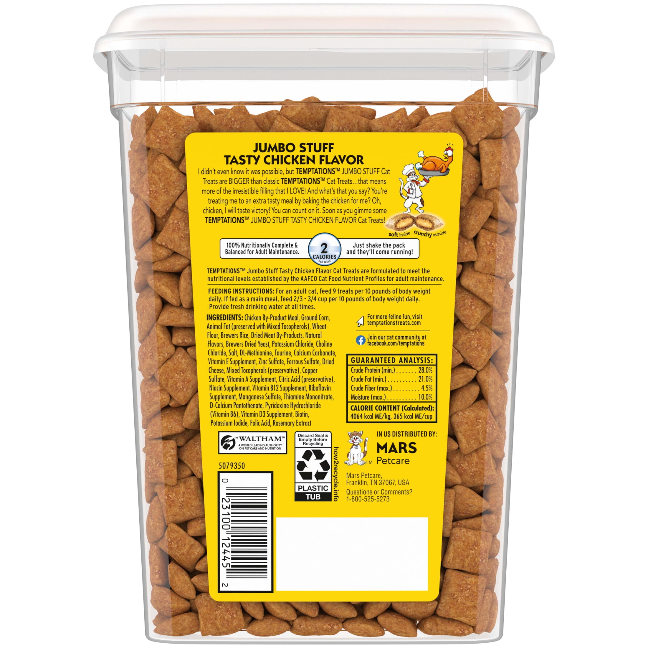 (4 pack) Temptations Jumbo Stuff Tasty Chicken Flavor Crunchy And Soft Treats For Cats, 14 Oz Tub