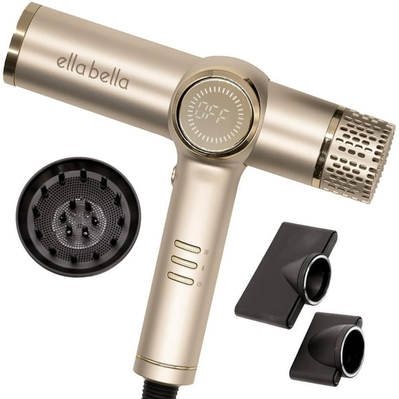 Secador de pelo iónico profesional ELLA BELLA® con difusor • Secador de iones negativos • Apto para todo tipo de cabello • Control de calor inteligente y secado rápido • Diseño ligero • Tecnología de