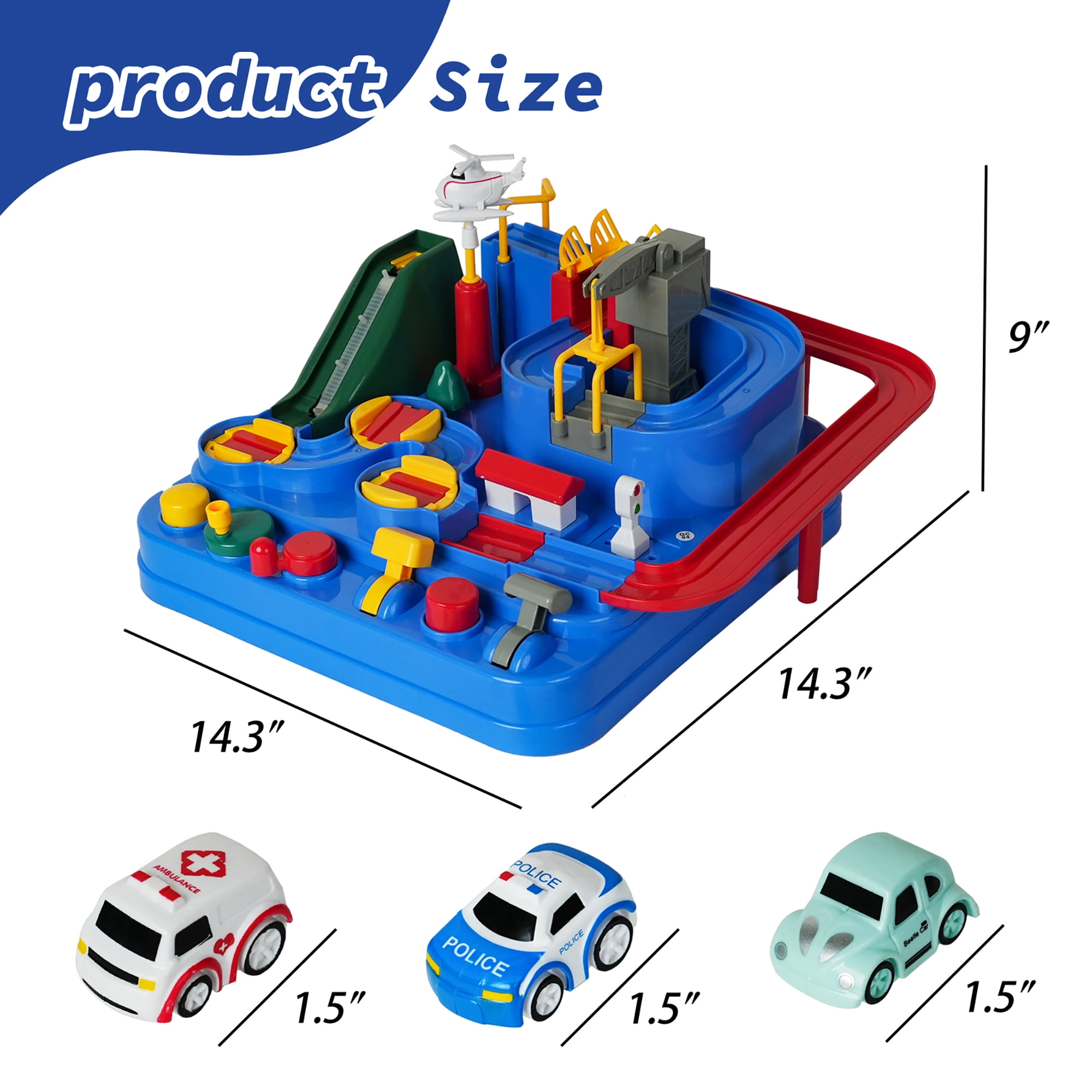 Easy Playhouse: Car Adventure Playset - Rescue Racetrack Station, 3 Mini Emergency Toy Vehicles, Interactive Levers & Obstacles, STEM Play, Kids 3+