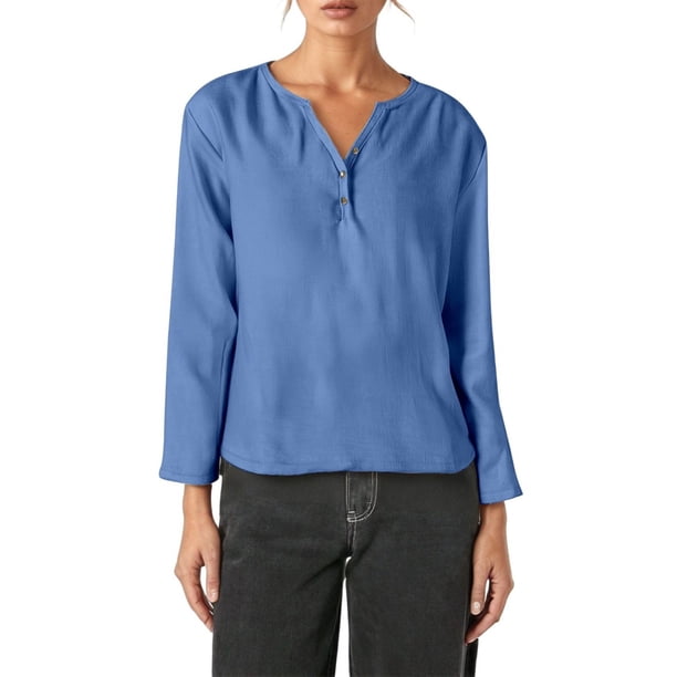 Camiseta informal de manga larga y cuello en V - Elegante cuello en V, color versátil, tejido cómodo