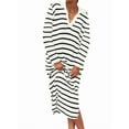 thumbnail image 3 of Womens Striped Sweater Dress Fall Chunky Knit V Neck Collared Long Sleeve Slit Loose Midi Dresses White XXXL, 3 of 8