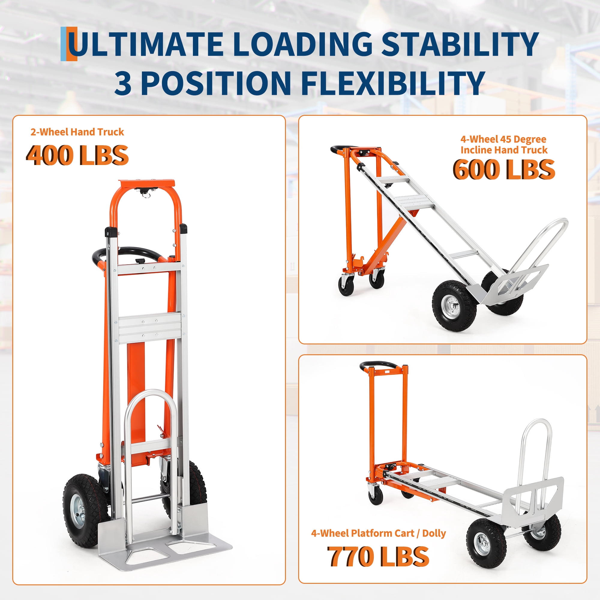 CazToi 3 in 1 Folding Hand Truck 770lbs Capacity Folding Aluminum Dolly