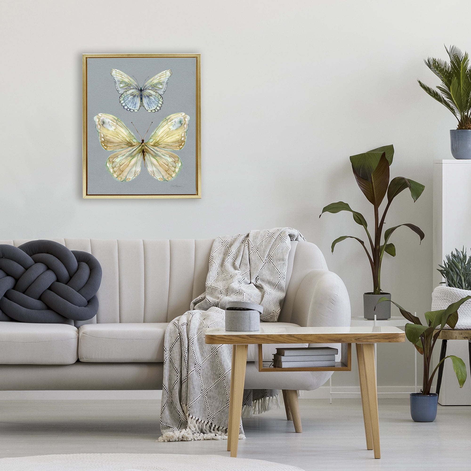 Stupell Industries Delicate Butterflies on Slate Gold Framed Floater Canvas Wall Art, design by Carol Robinson