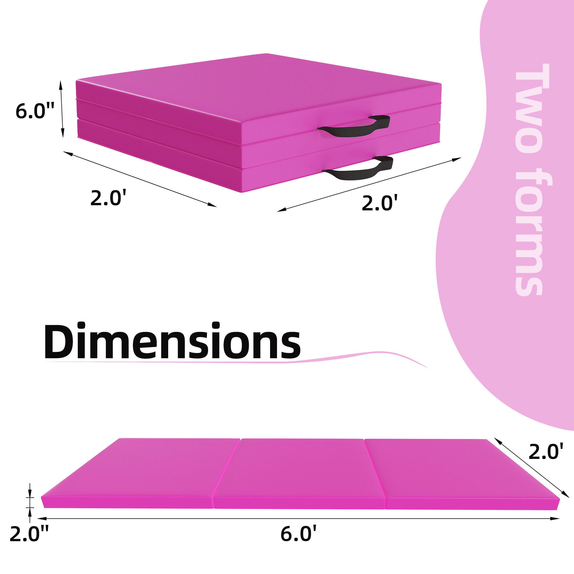 Signature Fitness 2ft x 6ft x 2in Folding Gymnastics Mat, 3-Panel Exercise Mat for Yoga, Tumbling, Stretching, Home Gym, PVC Leather + EPE Foam, Multiple Colors