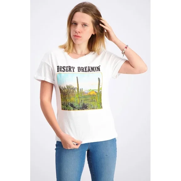 Pretty Rebellious Juniors' Cotton Desert Dreamin' Graphic-Print T-Shirt White XS
