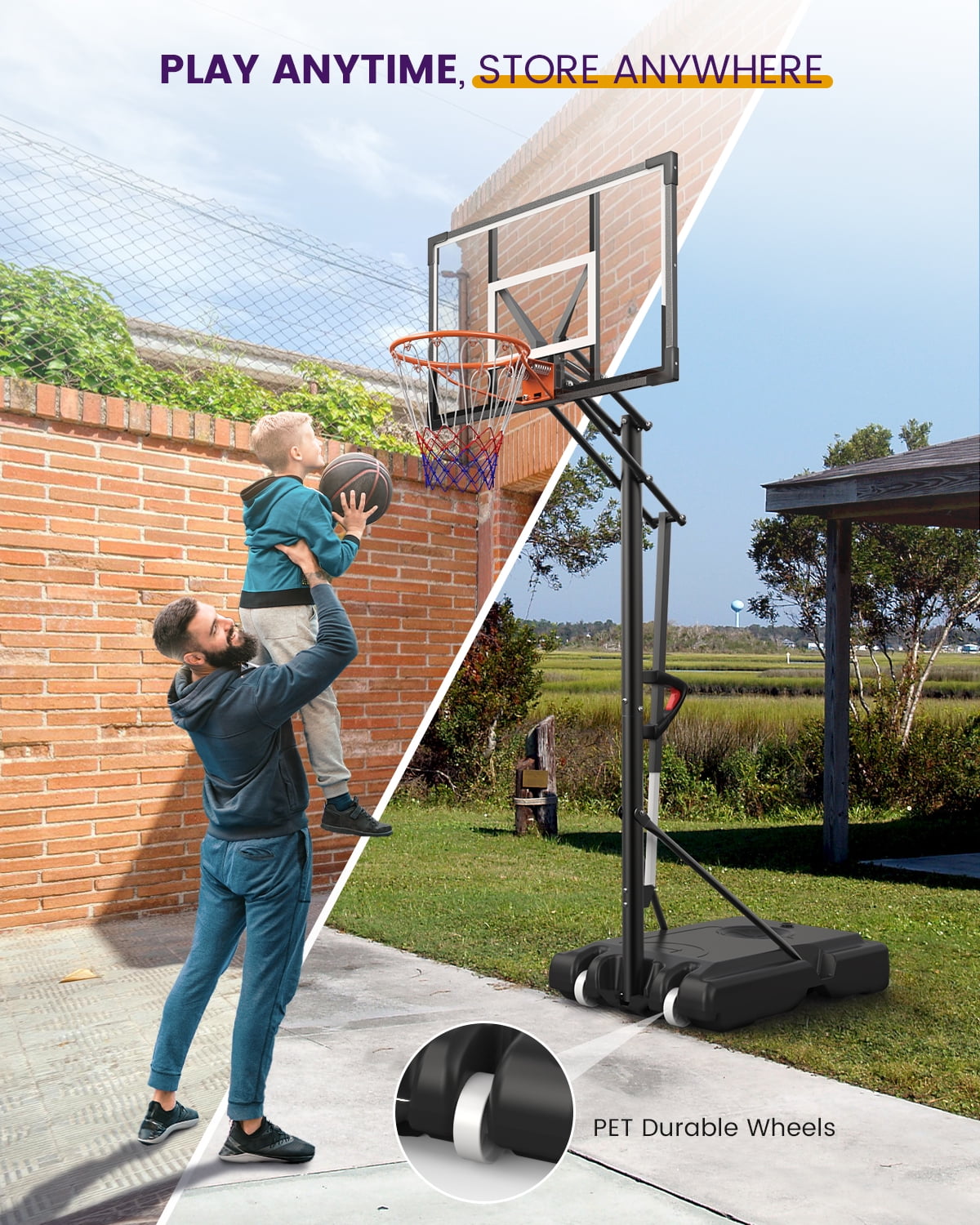 FirstAsk 44" Portable Basketball Hoop & Stand with Adjustable Height (4.9-10 ft) for Kids, Teens & Adults