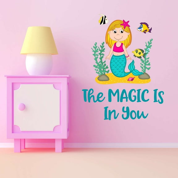 The Magic Is In You Colorful Fish Dream Big Little Mermaid Statfish Princess Queen Sweet Dreams Bedtime Unicorn Lovely Dear Dream Holiday Gift Decorating Wall Decal Sticker - Size: 16 In X 20 In