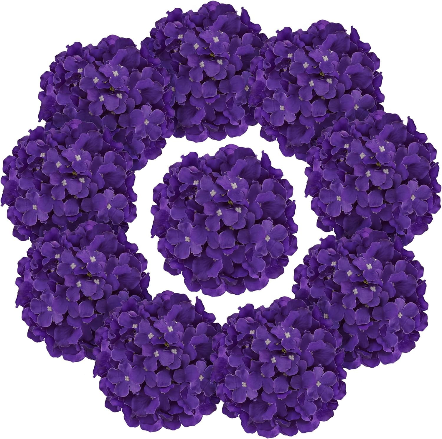 Fake Purple Hydrangea Artificial Flowers - Faux Silk Hydrangeas Flowers Heads with Stems Real Touch for Home Wedding Party Table Decor(Purple,Pack of )