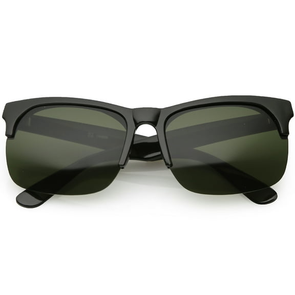 True Vintage Horn Rimmed Semi Rimless Sunglasses Square Lens 61mm (Black / Green)