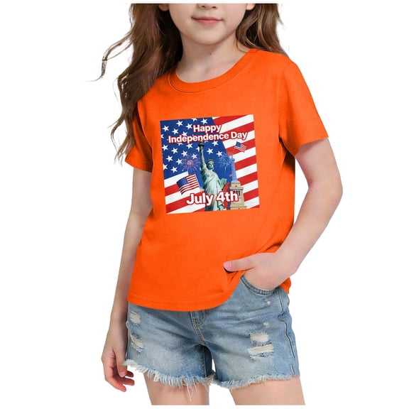 Cloaraye Youth 4th of July T-Shirt Boys Girls American Flag Graphic Short Sleeve Crew Neck Tee for 13-14Y - Independence Day Clothes