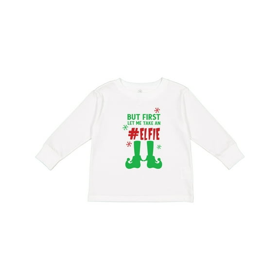 Inktastic Let Me Take an Elfie, Elf Shoes, Snow, Christmas Boys or Girls Long Sleeve Toddler T-Shirt