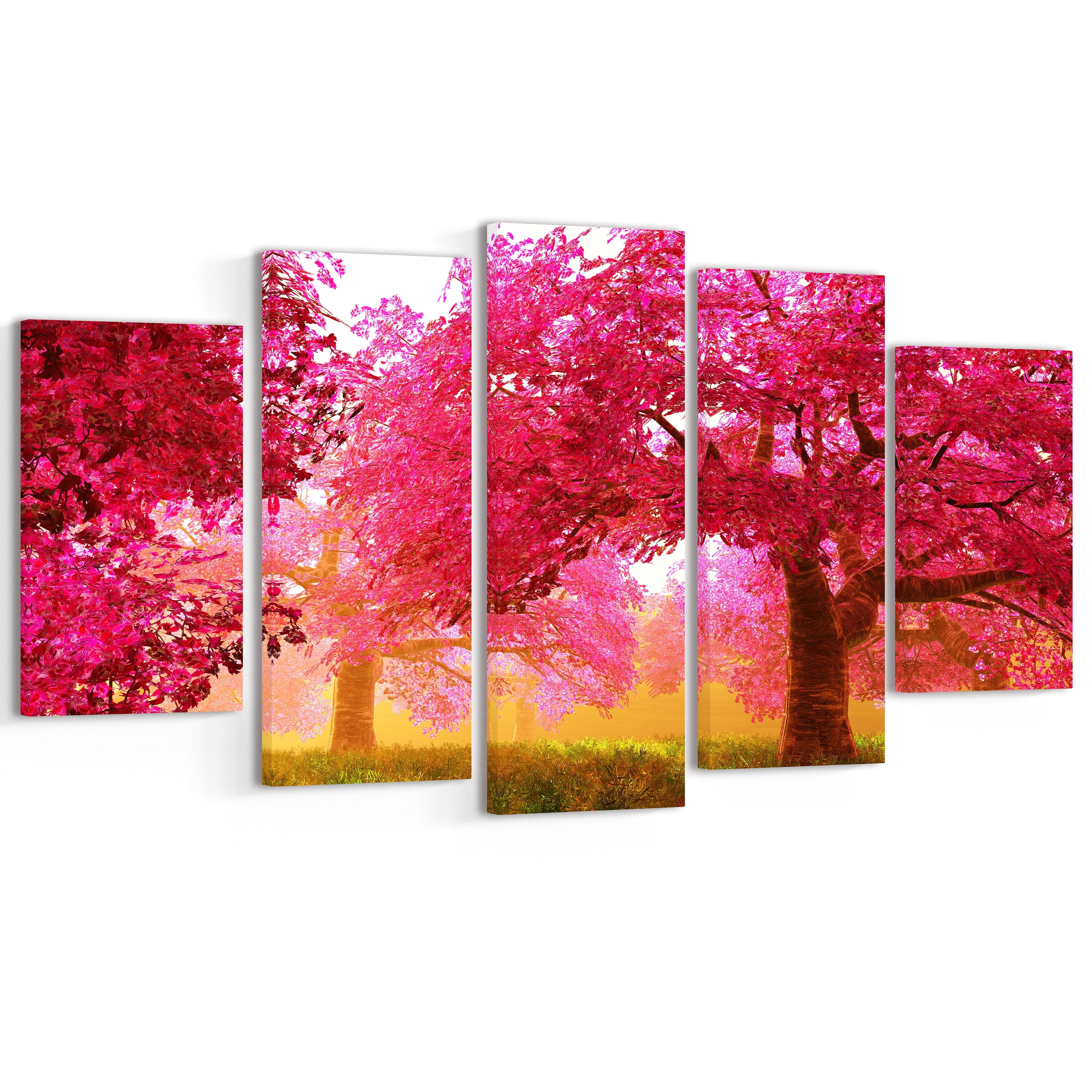 Designart 'Mysterious Red Cherry Blossoms ' Large Landscape Canvas Art