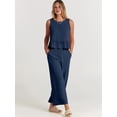 thumbnail image 6 of Women'S Pants Sets 2 Piece Outfits Sleeveless Round Neck Tank Tops Elastic Waist Wide Leg Navy Blue XL, 6 of 9
