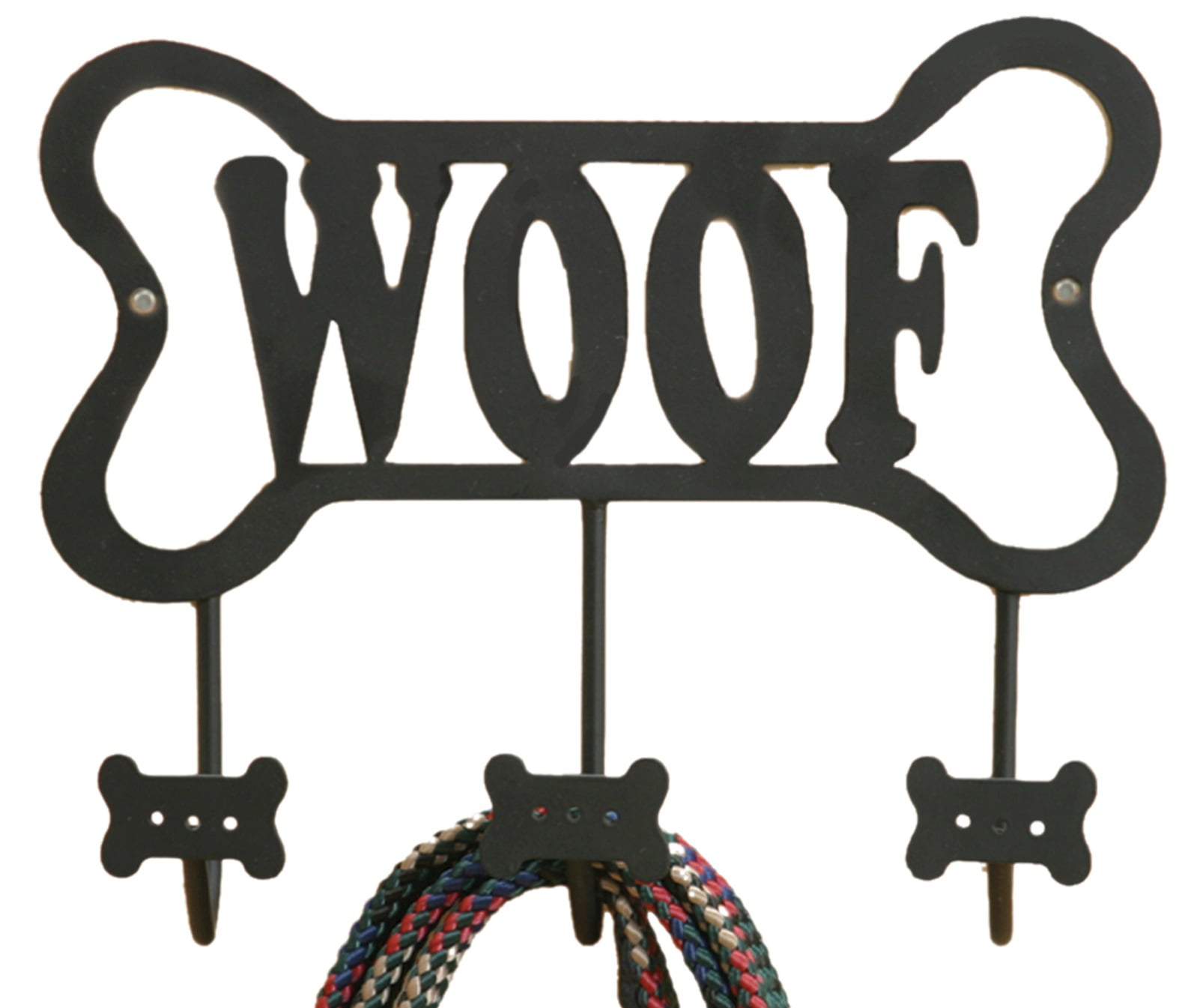Dark Lead or Leash Holder Rack With 4 Hooks Obique Pets Collection Wooden Bone Shaped Key