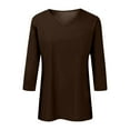 thumbnail image 4 of Razzly Women's V Neck 3/4 Sleeve Casual T Shirt Soft Comfortable Basic Top Stylish Loose Fit Tee For Everyday Wear(Coffee,M), 4 of 5