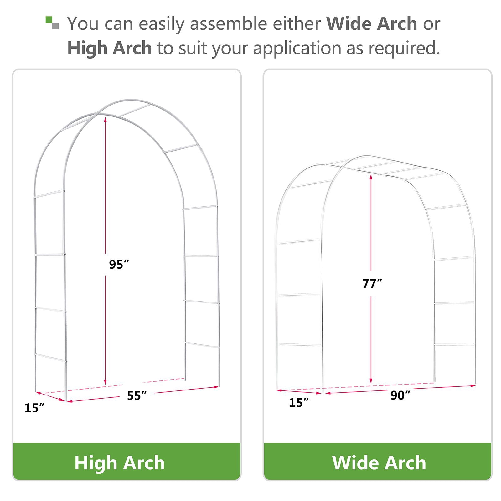 Metal Garden Arch Trellis, Adjustable Arbor Trellis, White