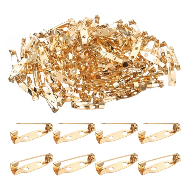 Uxcell 120 Pcs Alfiler de Seguridad de 20mm Dorado Claro Broche Cierre Alfileres de Respaldo con Agujero para Manualidades DIY Etiquetas con Nombre Insignias Fabricación de Joyas