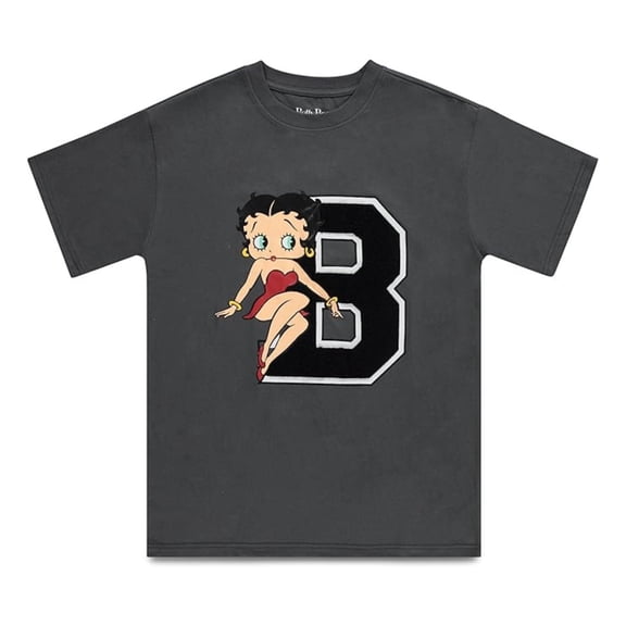 Betty Boop Women's T-Shirt, Classic Printed Cartoon Betty Boop Shirt Charcoal - M