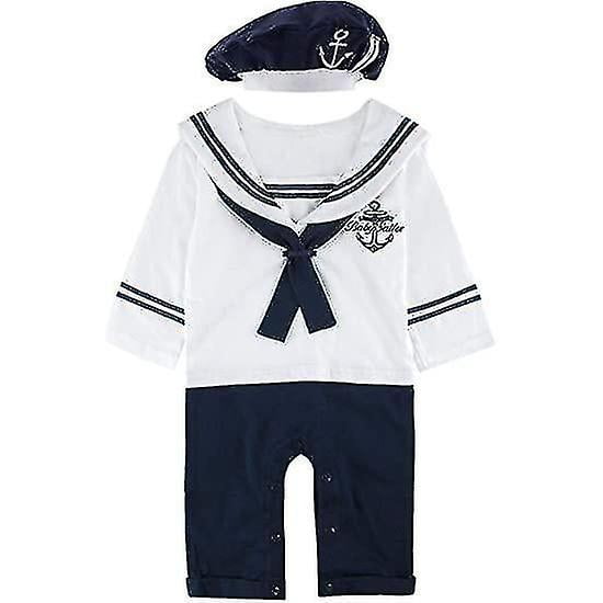 Traje de marinero para bebés, mameluco de algodón infantil con sombrero