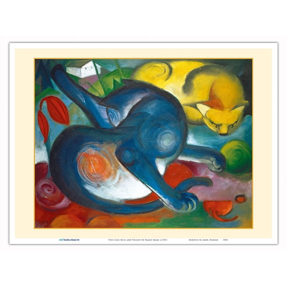 Two Cats Blue and Yellow - From an Original Color Painting by Franz Marc c.1912 - Master Art Print (Unframed) 9in x 12in