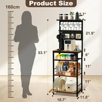 5 Tier Coffee  Station with S Hooks, Bakers Rack, Microwave Stand & Fridge Magnets for Small Kitchen Storage