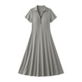 thumbnail image 7 of Erwazi Dresses for Women Solid Collared Short Sleeve Solid Dress Waist Cinched Zipper Trendy Casual Daily Summer Dresses, 7 of 7