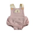 thumbnail image 1 of Newborn Baby Boys Girls Ribbed Sleeveless Rainbow Pattern Square Collar Button Romper Pink 3-6 Months, 1 of 6