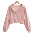 thumbnail image 2 of Lovskoo Womens Zip Up Hoodies Cropped Sweatshirts Spring Fall Clothes Casual Hooded Jacket Tops Winter Clothes Pink, 2 of 9