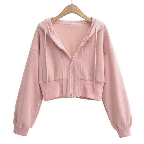 Sudadera con capucha y manga larga para mujer, informal, lisa, de manga larga, con bolsillo y cremallera, para exteriores, con capucha