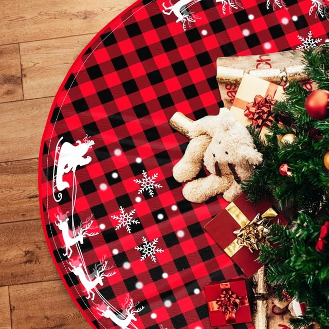 Falda para árbol de Navidad OWCRNEF, color rojo y negro, diseño de búfalo, 48 pulgadas